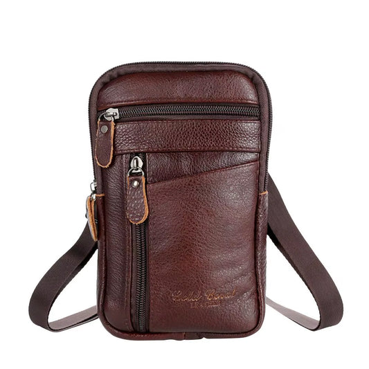 Men's Genuine Leather Phone Pouch - Shoulder Belt Bag Male
