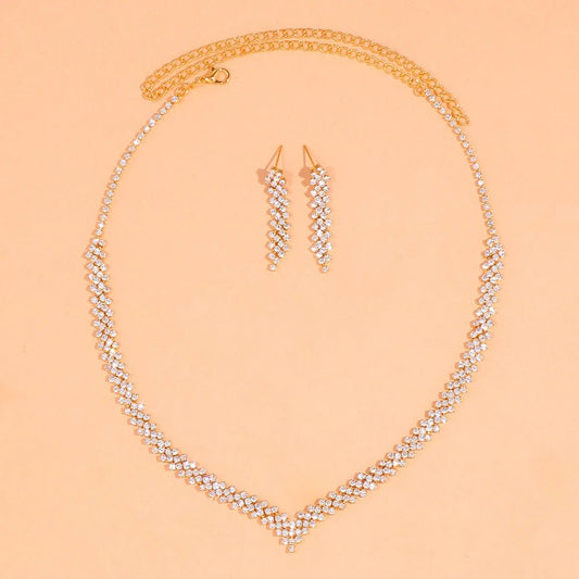 Jewellery Set Rhinestone Necklace and Tassel Earring