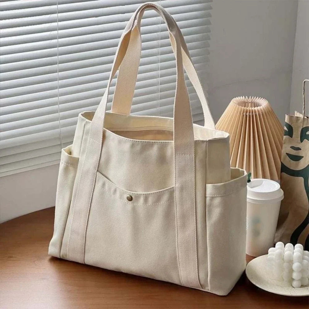Large Canvas Tote Bag - Carrying Bag College Shoulder Style