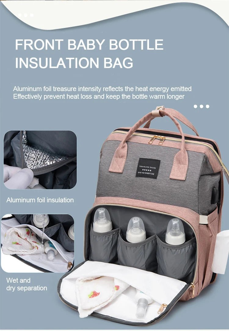 Baby Changing Nappy Bag With Crib - Diaper Nappy Stroller Bags for Baby - Maternity Bag Backpacks Crib Newborn