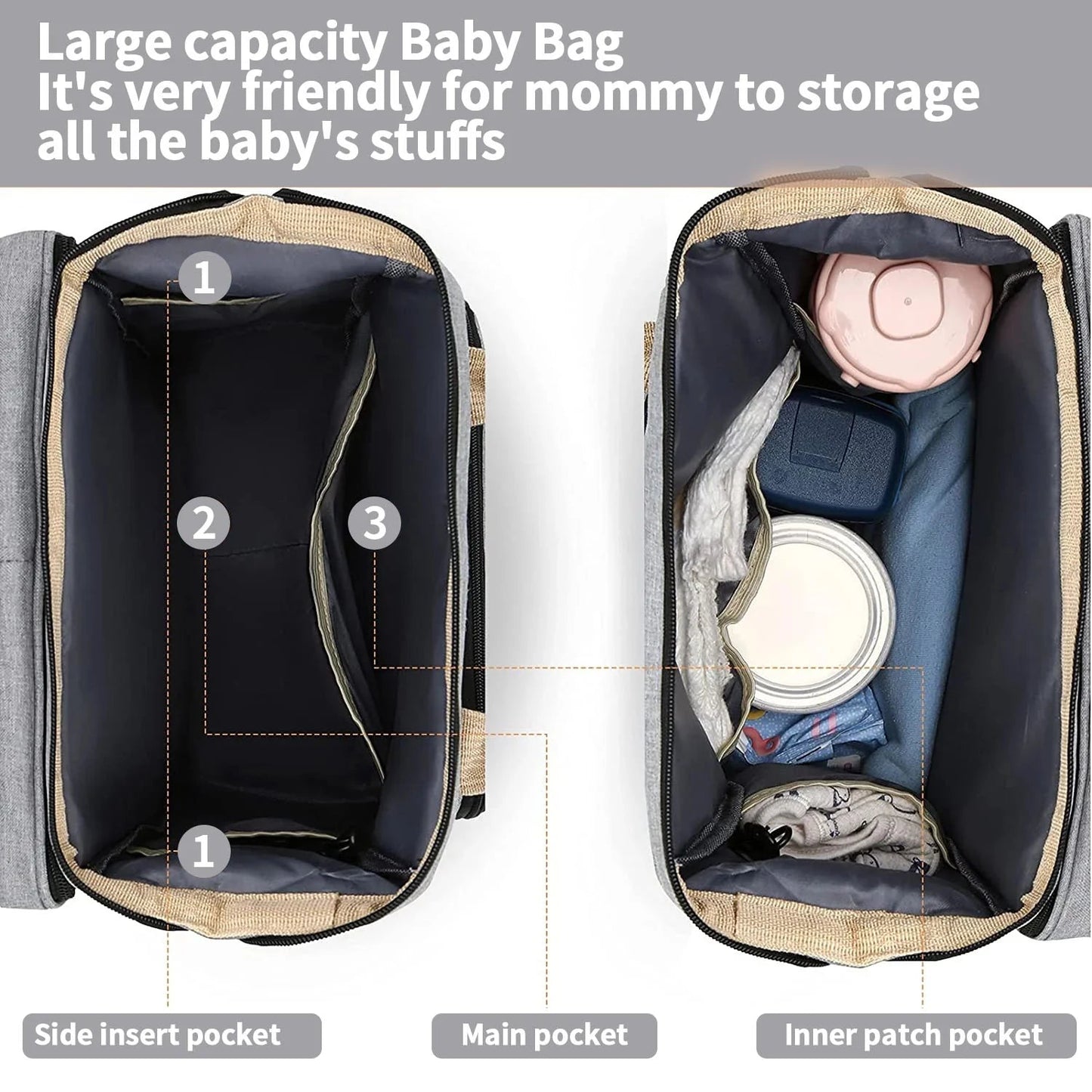 Baby Changing Nappy Bag With Crib - Diaper Nappy Stroller Bags for Baby - Maternity Bag Backpacks Crib Newborn