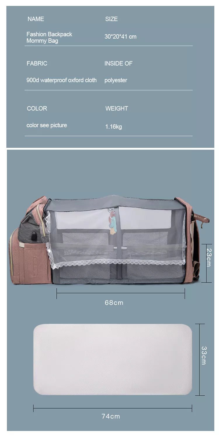 Baby Changing Nappy Bag With Crib - Diaper Nappy Stroller Bags for Baby - Maternity Bag Backpacks Crib Newborn