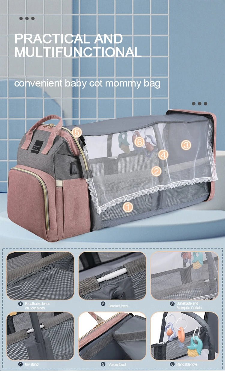 Baby Changing Nappy Bag With Crib - Diaper Nappy Stroller Bags for Baby - Maternity Bag Backpacks Crib Newborn