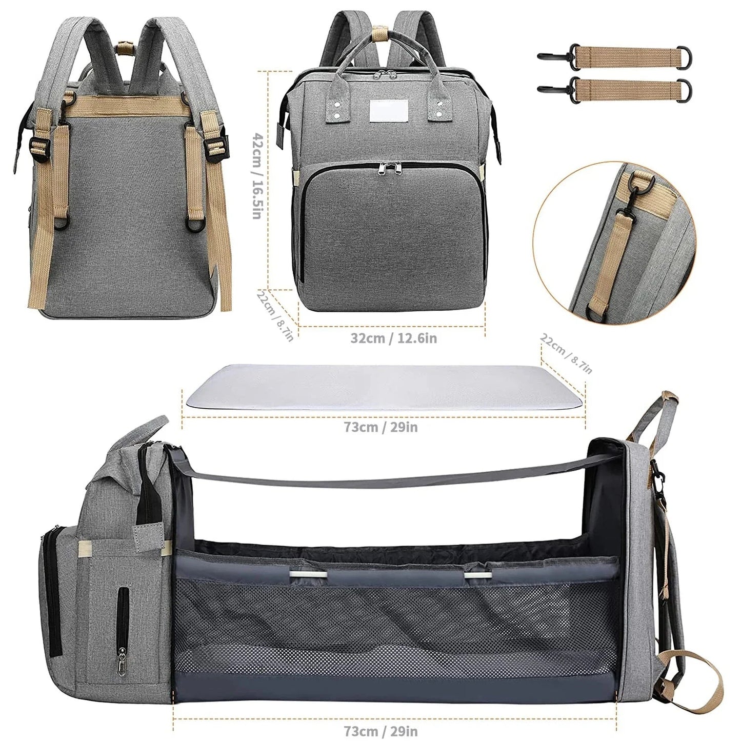Baby Changing Nappy Bag With Crib - Diaper Nappy Stroller Bags for Baby - Maternity Bag Backpacks Crib Newborn