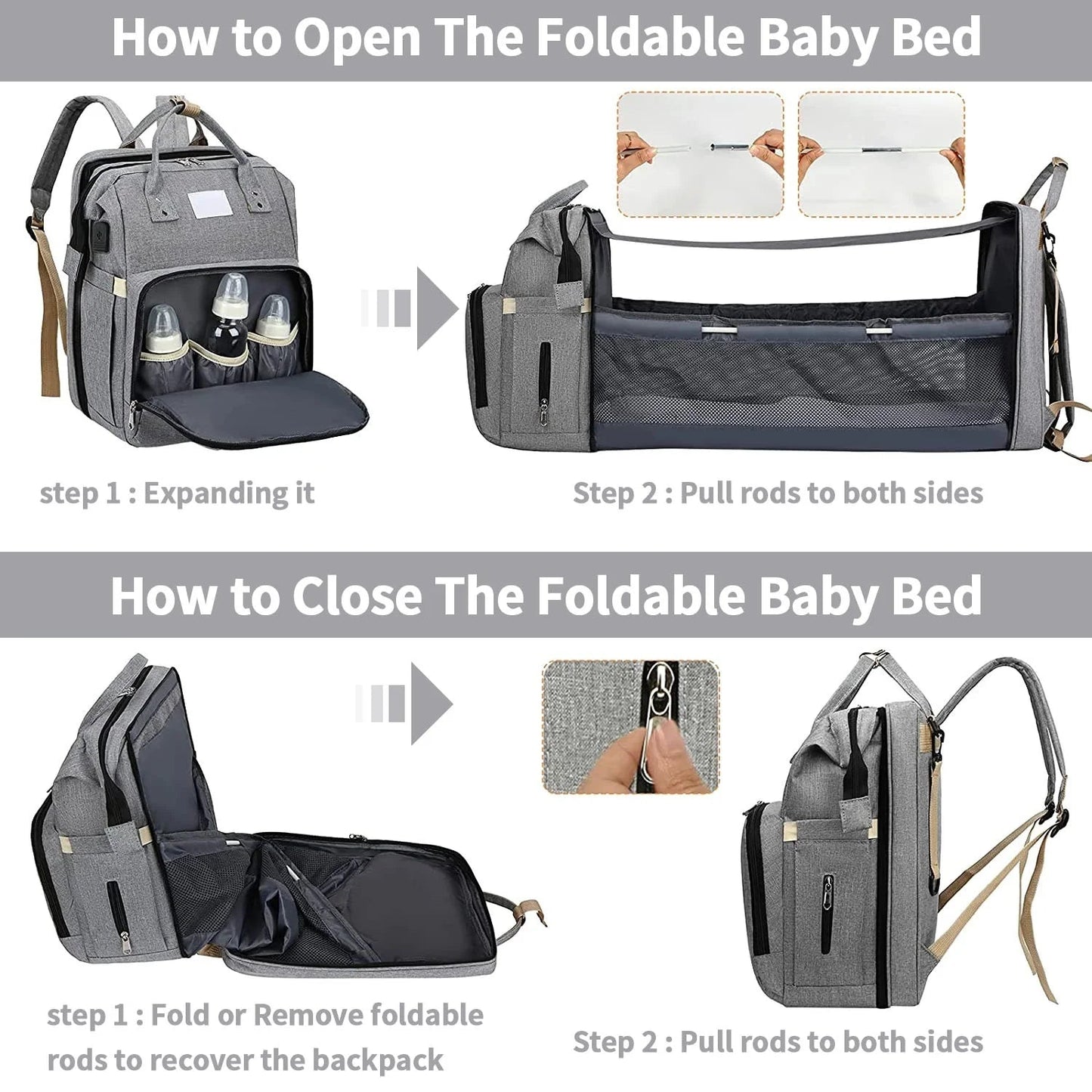 Baby Changing Nappy Bag With Crib - Diaper Nappy Stroller Bags for Baby - Maternity Bag Backpacks Crib Newborn