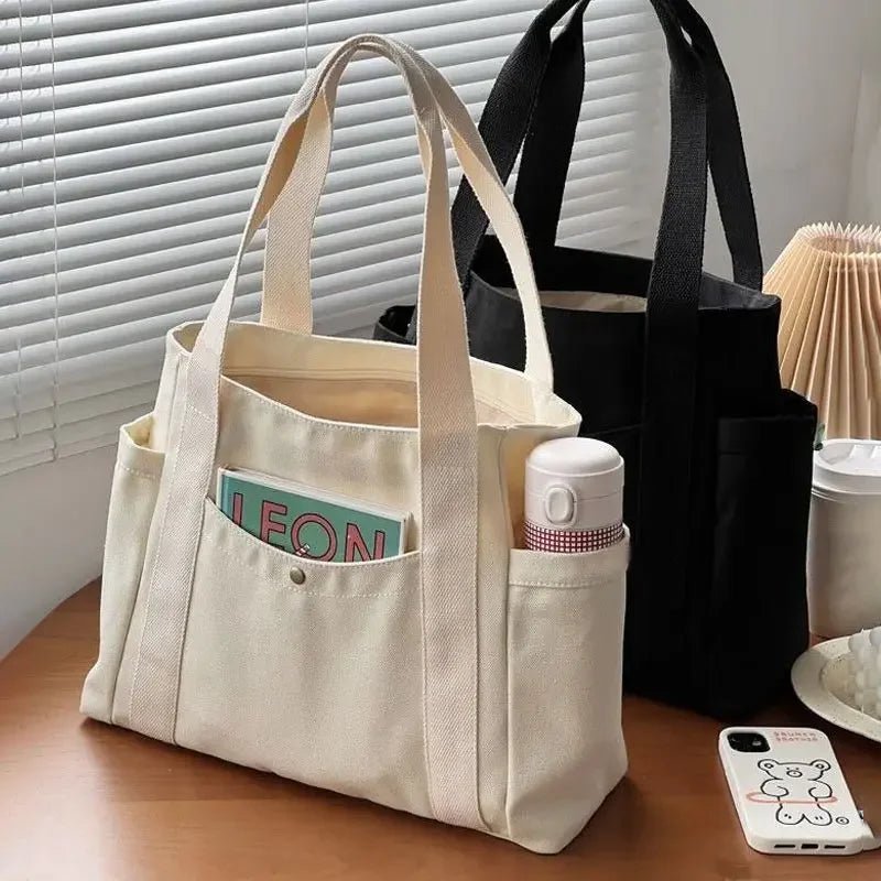 Large Canvas Tote Bag - Carrying Bag College Shoulder Style