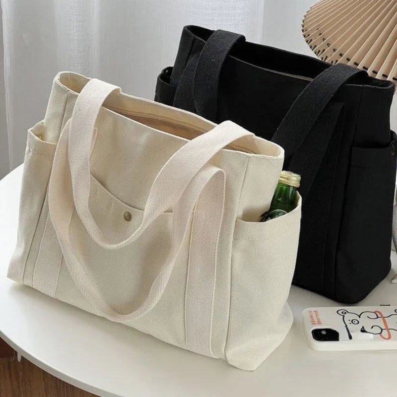 Large Canvas Tote Bag - Carrying Bag College Shoulder Style
