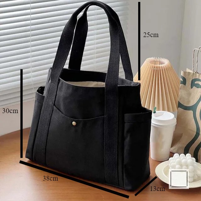 Large Canvas Tote Bag - Carrying Bag College Shoulder Style