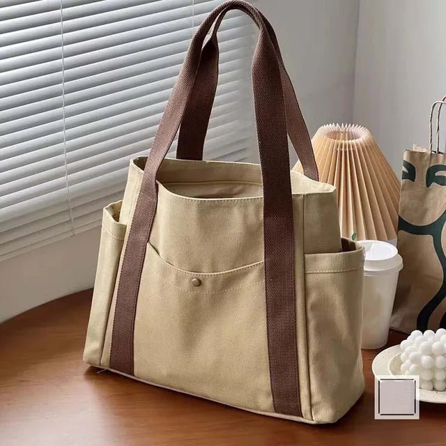 Large Canvas Tote Bag - Carrying Bag College Shoulder Style