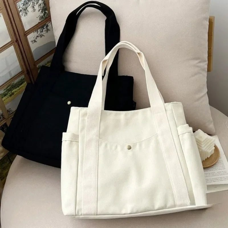 Large Canvas Tote Bag - Carrying Bag College Shoulder Style