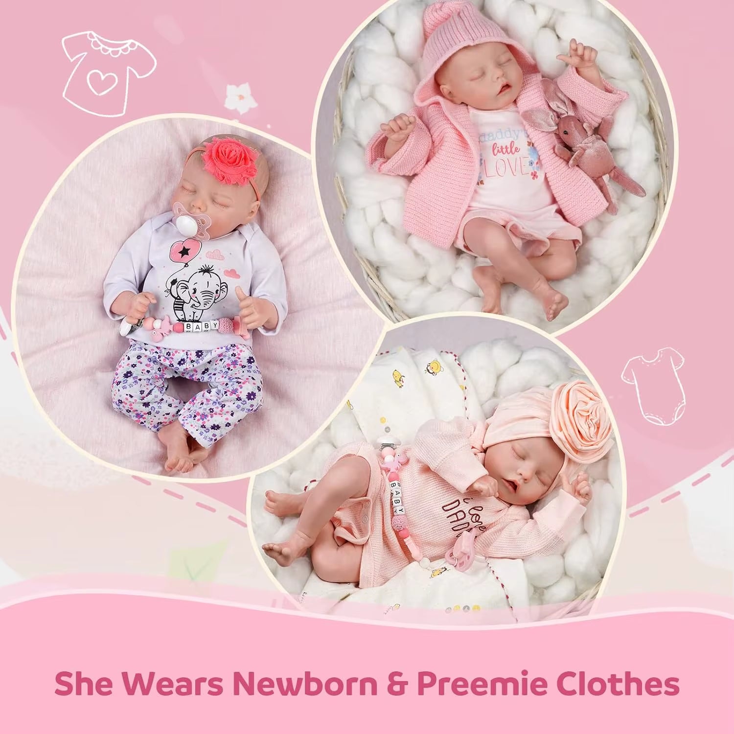 Reborn Dolls 17 Inch Handmade Realistic Baby Dolls Soft Cloth Body