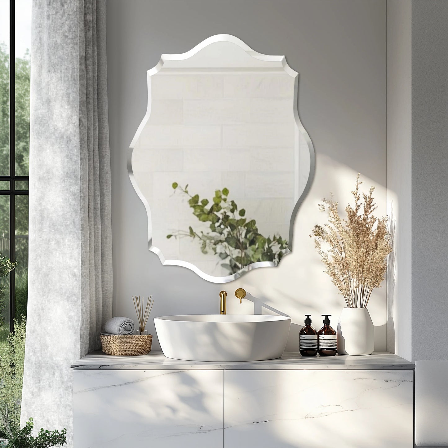 Antique Floral Outcut Oval Wall Mirror Decorative Makeup Vanity Mirror