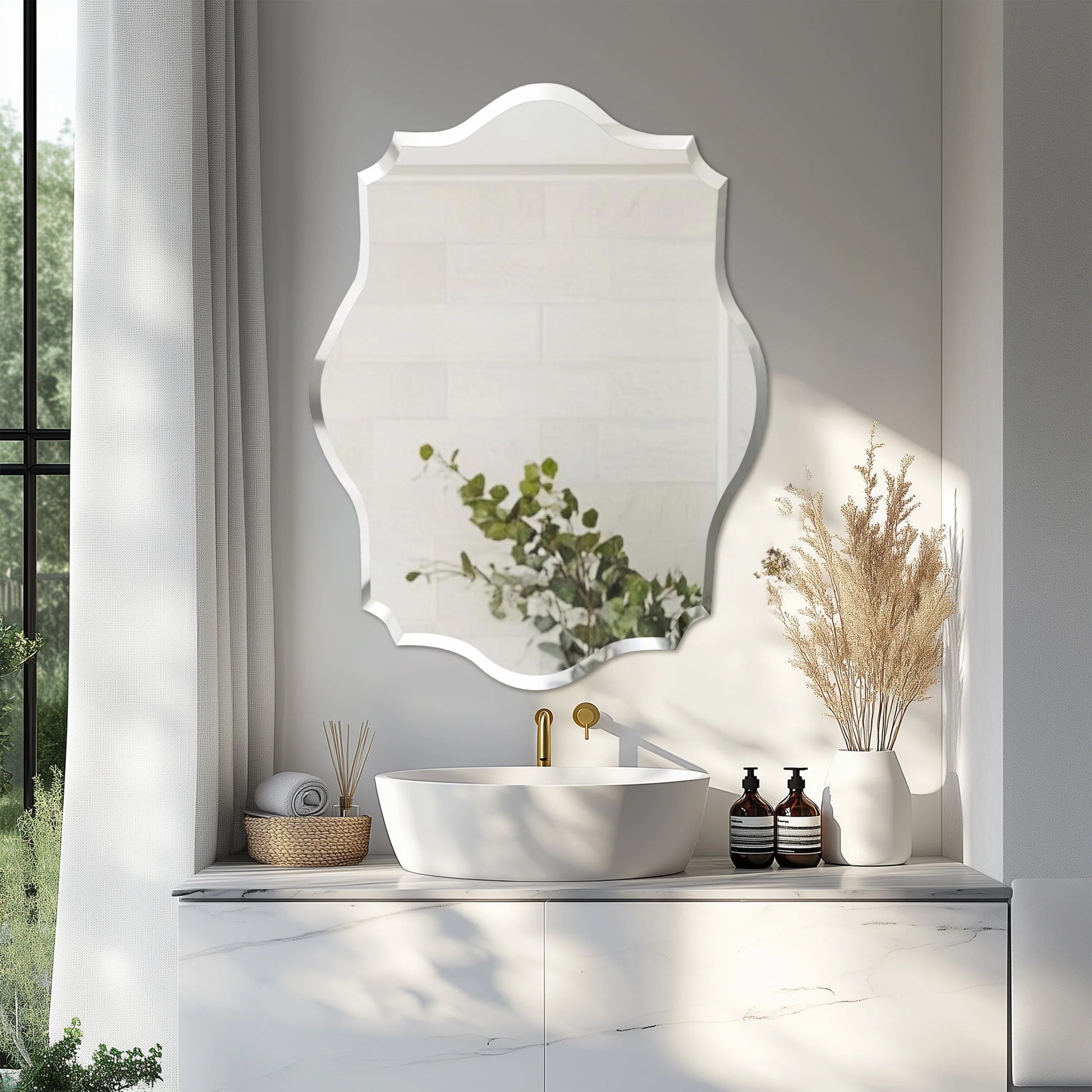 Antique Floral Outcut Oval Wall Mirror Decorative Makeup Vanity Mirror